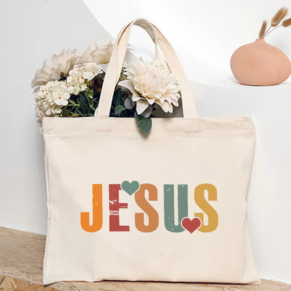 Bolsa Feminina de Lona com Estampa Cristã e Zíper