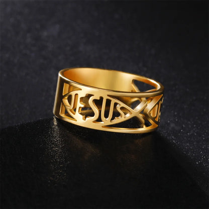 Anel Feminino “Jesus” em Aço Inoxidável