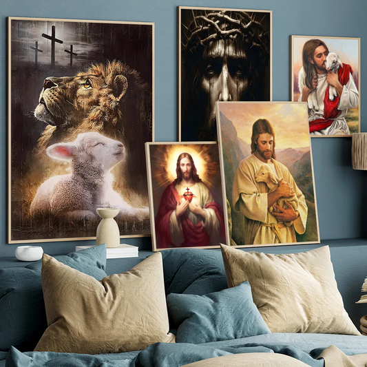 Pôsteres Religiosos Vintage - Cordeiro de Deus e Cruz
