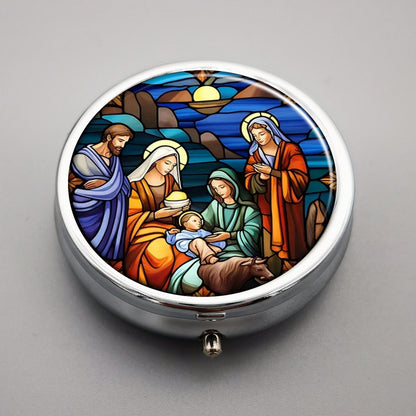 Caixa de Comprimidos Religiosa Estilo Vitral - 3 Compartimentos