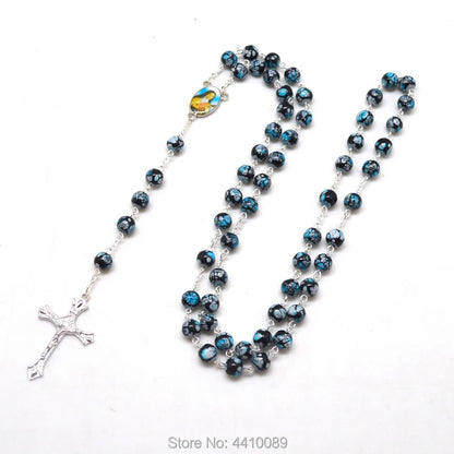 Terço de Santa Teresinha do Menino Jesus com Contas de Vidro Azul e Preto