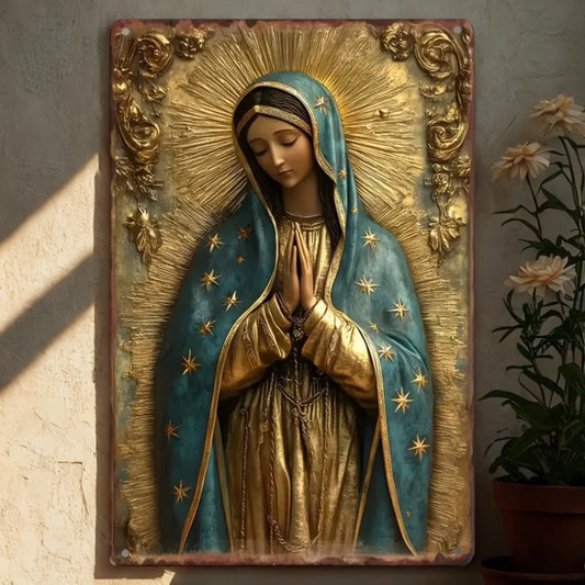 Placa Decorativa Nossa Senhora de Guadalupe em Tons Dourados