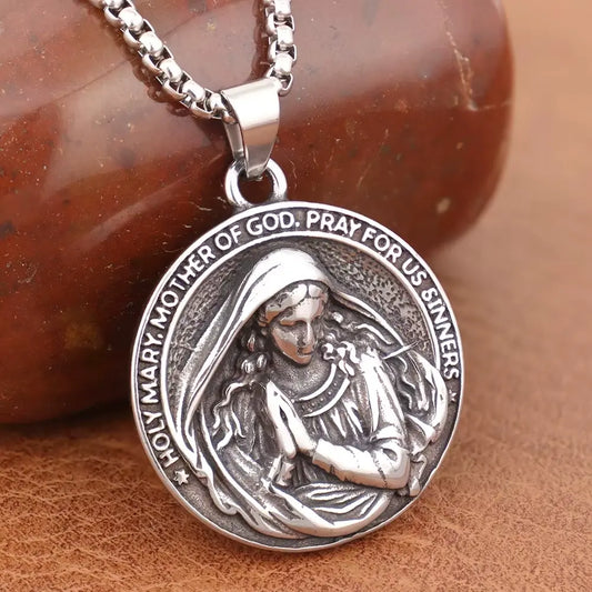 Colar Masculino de Aço Inoxidável Santa Maria Mãe de Deus