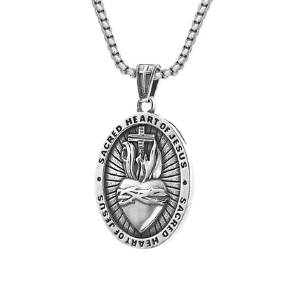 Colar Masculino Sagrado Coração de Jesus em Aço Inoxidável