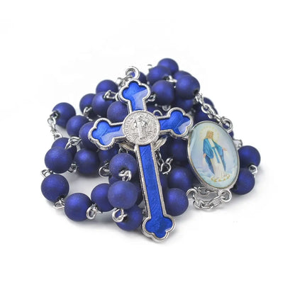 Terço Azul de Nossa Senhora das Graças com Cruz de São Bento
